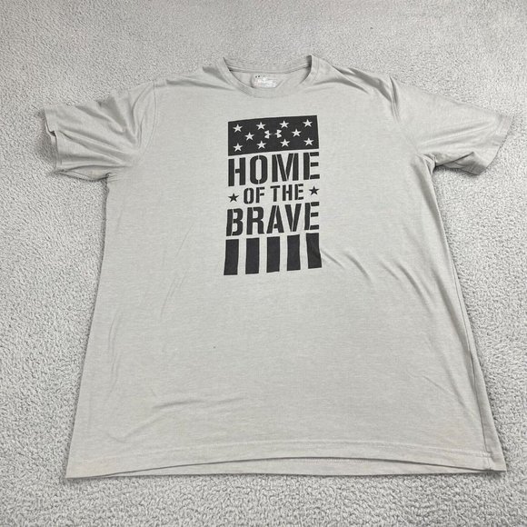 Under Armour Mens 2XL Gray T Shirt Home of the Brave Heat Gear‎ Loose Used - Picture 1 of 6